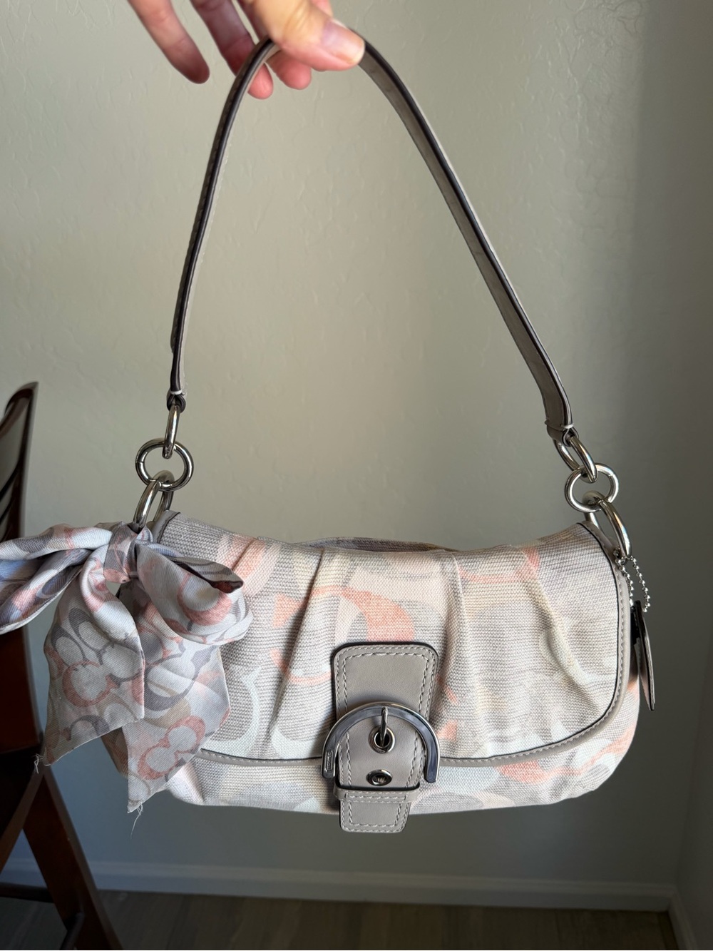 Coach Y2K Optic Gray and Pink Shoulder Bag with Matching Scarf